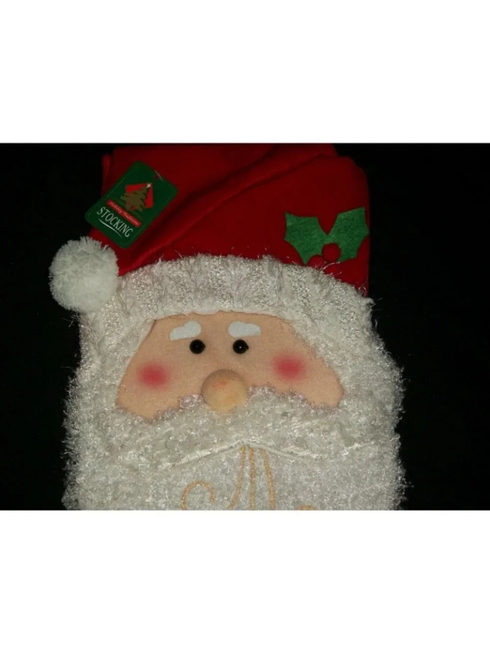 Red Textured Santa Christmas Stocking Holiday Decoration 3D Hollly Berry Beard